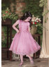 Dusty Rose Lace Tulle Scalloped Hem Flower Girl Dress